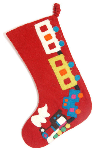 Toy Train Christmas Stocking in Red