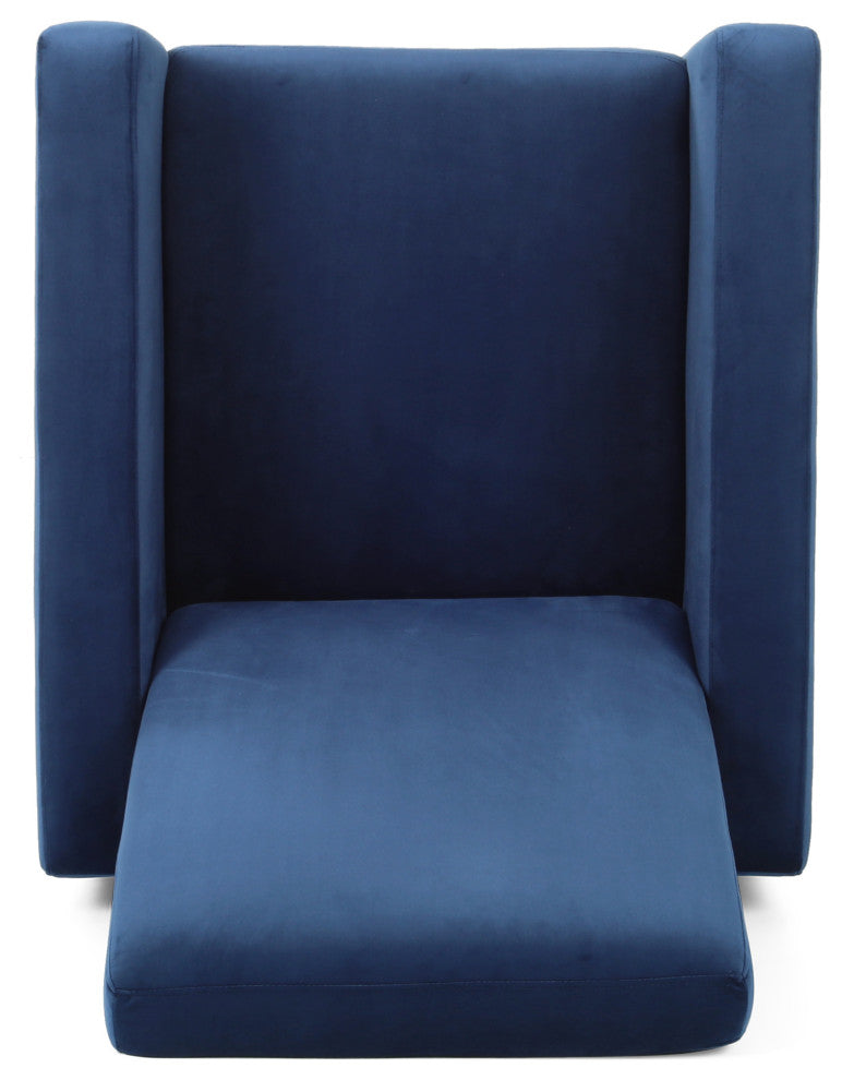 Arvin Velvet Push Back High Leg Recliner With Stainless Steel Legs, Cobalt
