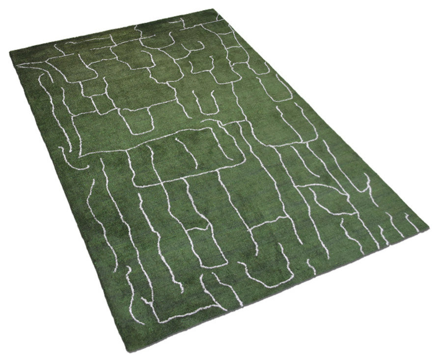 HAND KNOTTED LOOM SILK AREA RUGS-6'x9',Rectangle,Green White,Contemporary