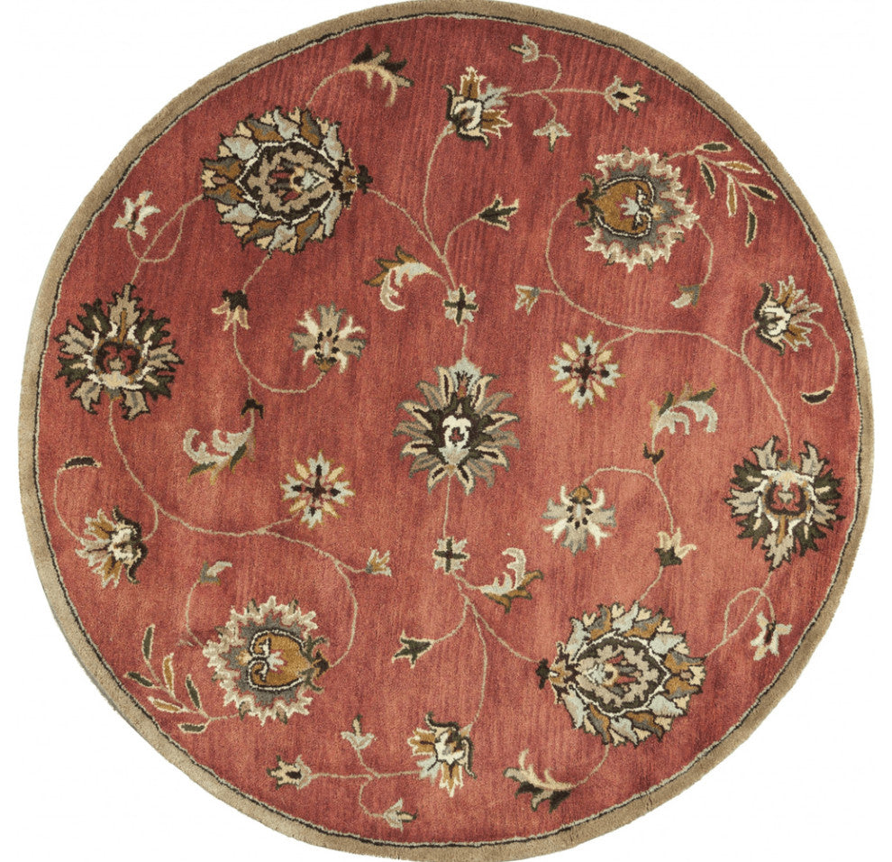 6' Sienna Orange Hand Tufted Traditional Round Indoor Area Rug