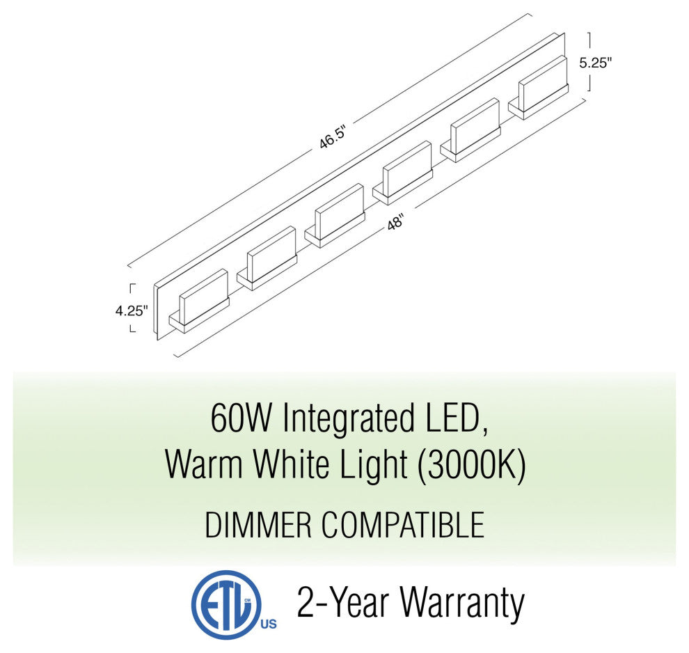 Kira Home Everett 48" 60W Integrated LED Bathroom / Light, Rectangular Acrylic
