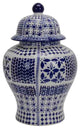 Ceramic Traditional Temple Lidded Jar in White and Blue finish