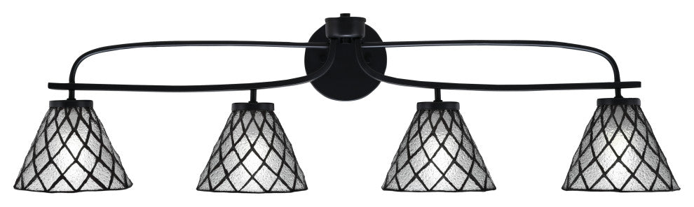 Cavella 4 Light Bath Bar, Matte Black Finish, 7" Diamond Ice Art Glass