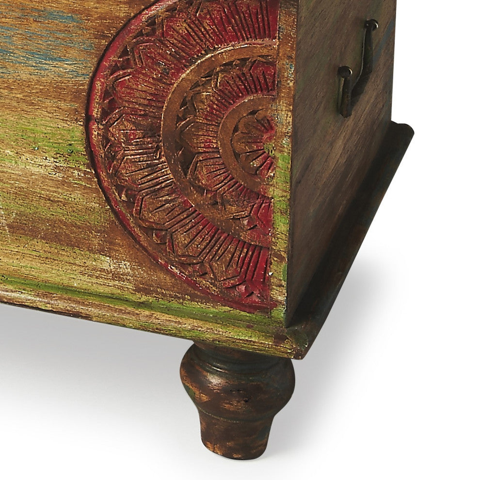 Mesa Carved Wooden Trunk Coffee Table