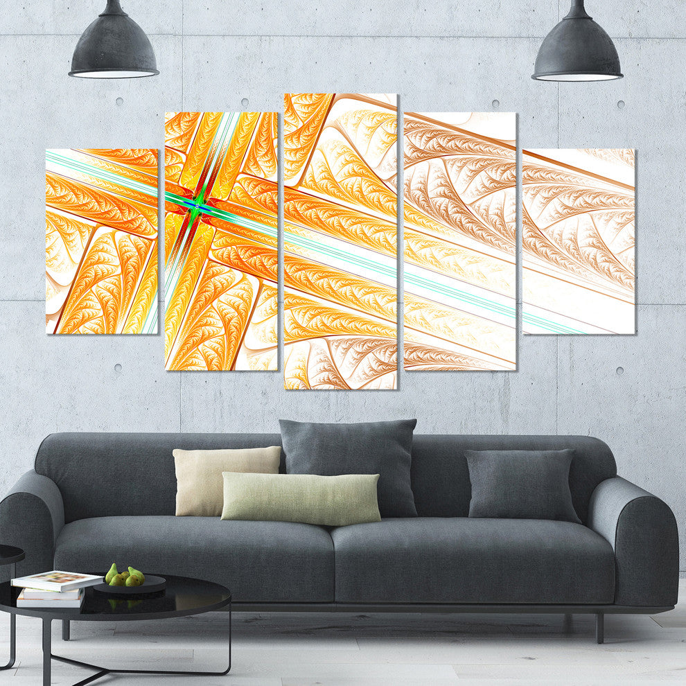 Brown Fractal Cross Design, Contemporary Art on Canvas, 60"x32", 5 Panels