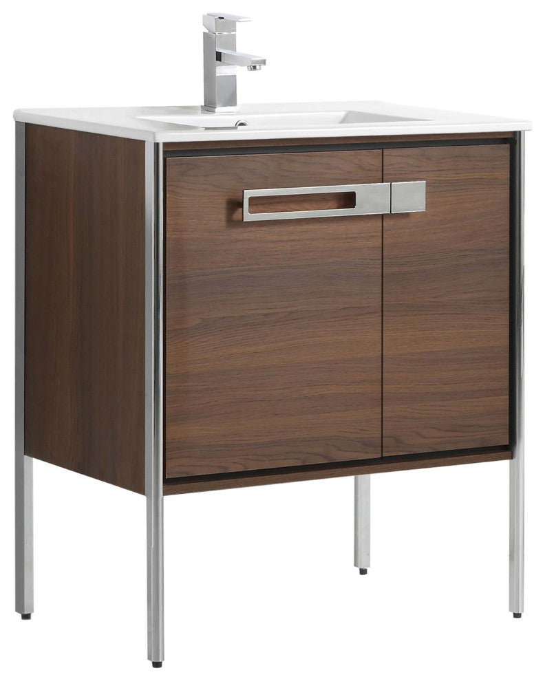 Oakville Bath Vanity, Ceramic Sink, Walnut Ebony, 30 Inch, Chrome Hardware