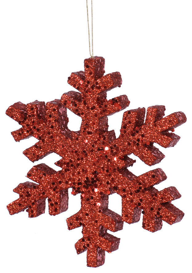 Vickerman Outdoor Glitter Snowflake Ornament, Red, 8"