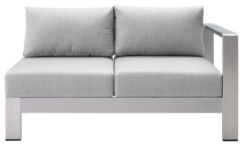 Shore Sunbrella Fabric Aluminum Outdoor Patio Right-Arm Loveseat Silver Gray