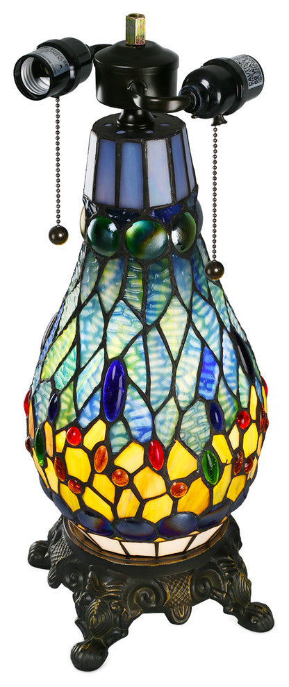 Serena d'italia Tiffany 2-Light Blue Dragonfly 25" Table Lamp With Lit Base