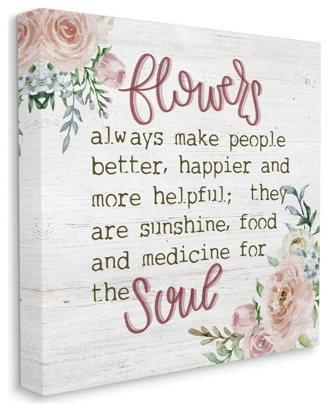 Flowers For The Soul Wood Texture Inspirational Word Design, 17"x17"