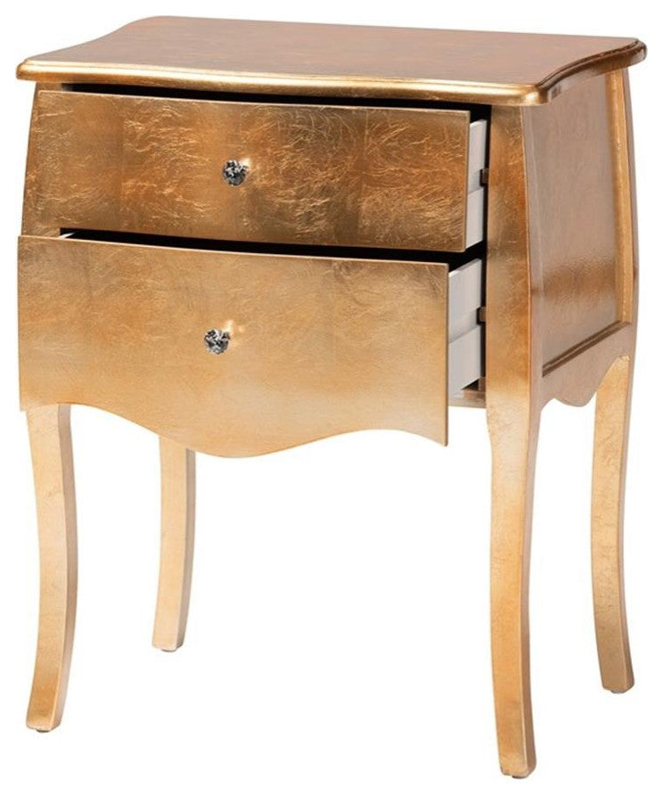 Patrice Classic and Traditional Gold Finished Wood 2-Drawer Nightstand