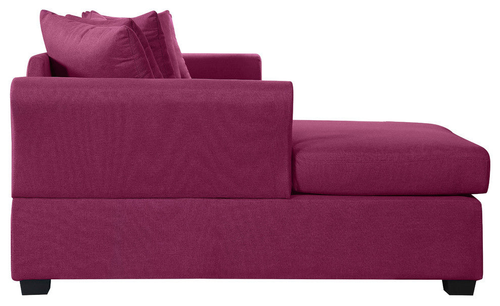 Modern Large Linen Sectional Sofa with Extra Wide Chaise Lounge, Purple