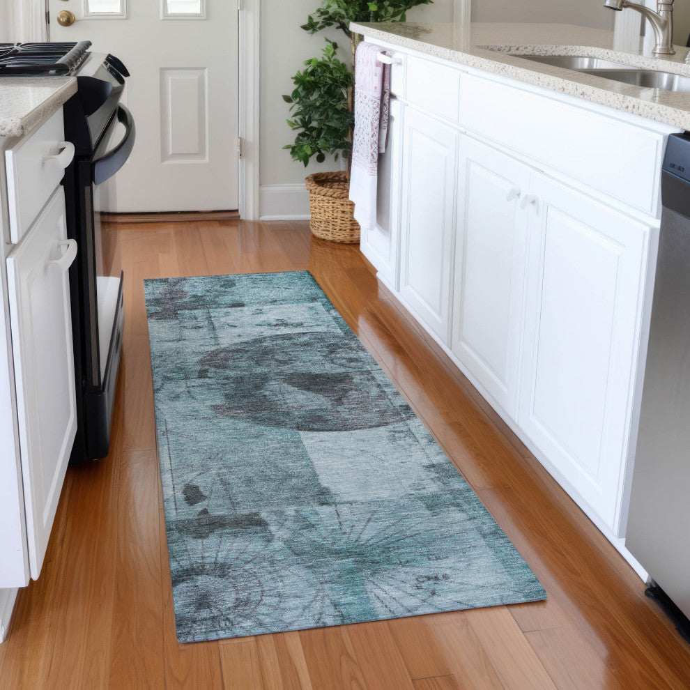 Machine Washable Indoor/Outdoor Chantille ACN1905 Teal 2'3" x 7'6" Runner Rug