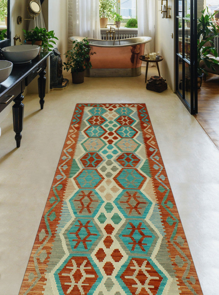 Sangat Kilim Ansley Rust/Green Runner, 2'9x8'9