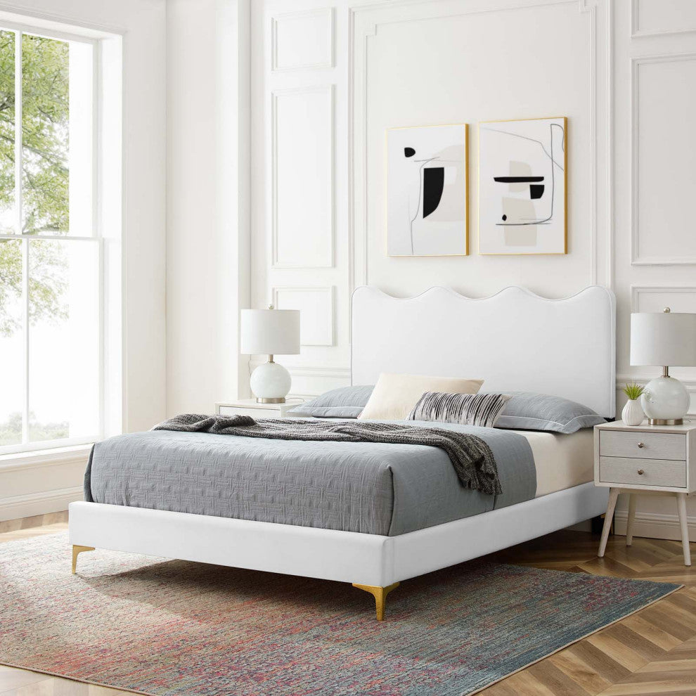 Current Performance Velvet Queen Platform Bed, White