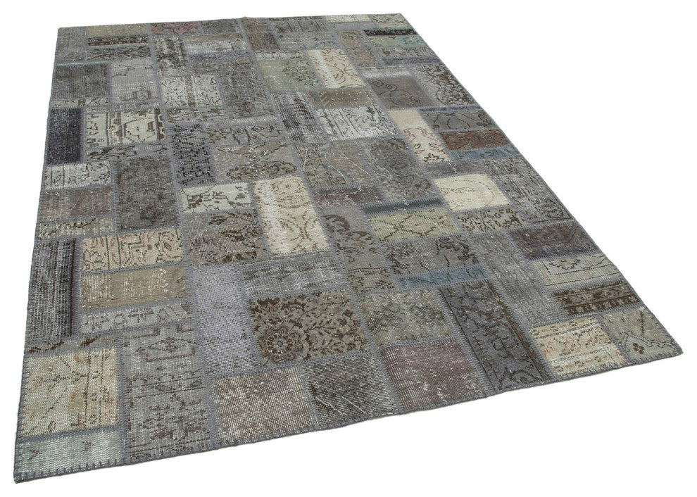 Rug N Carpet - Handmade Turkish 5' 9" x 7' 10" Gray Wool Patchwork Area Rug