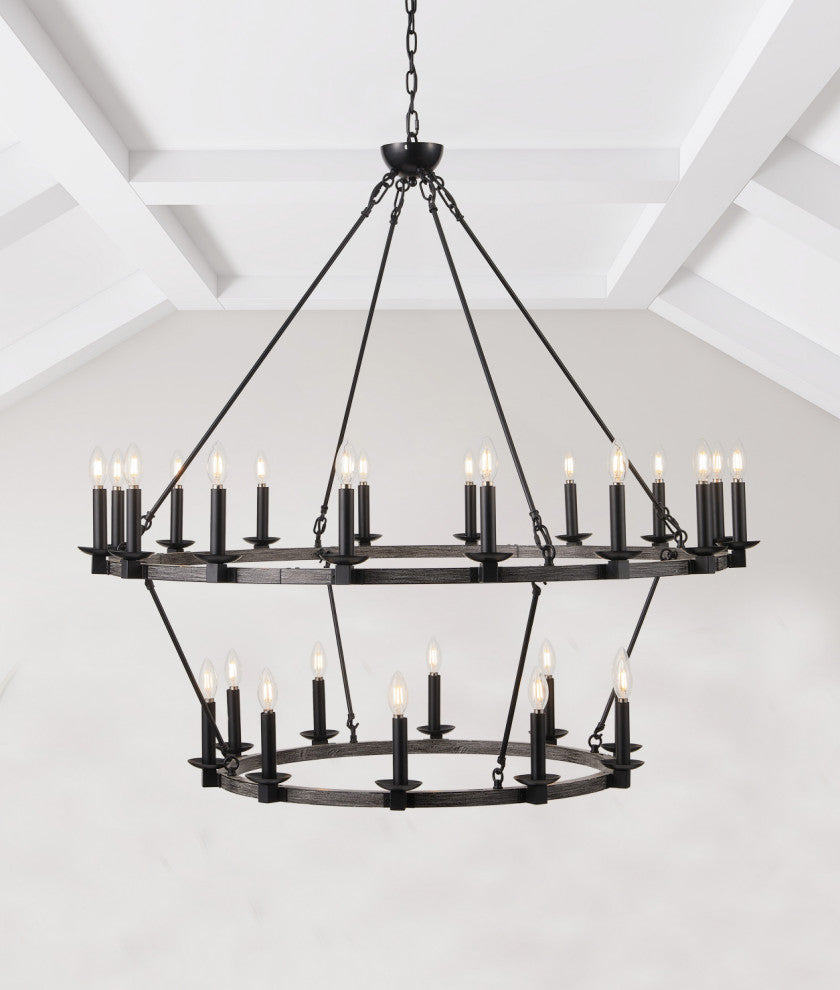 26-Light Wagon Wheel Chandelier Candle Style Ceiling Light