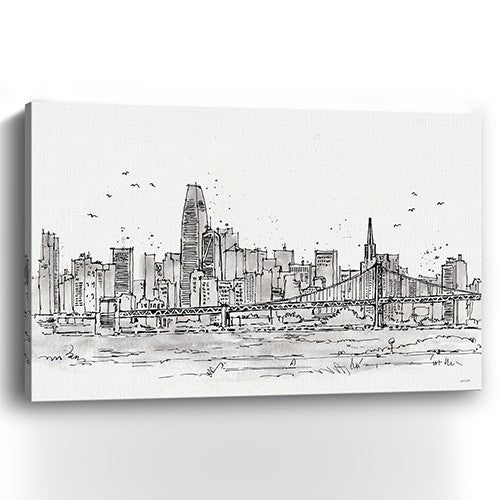 48" Monochrome City Skyline Sketch Canvas Wall Art