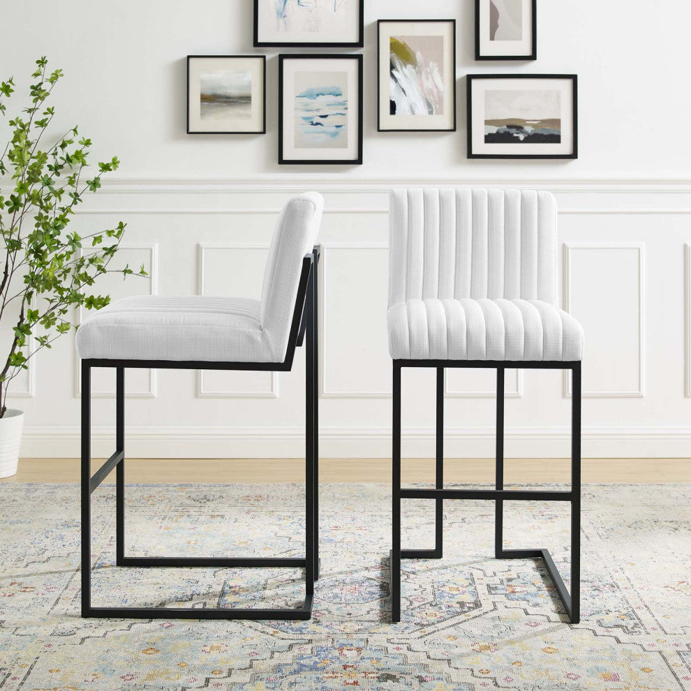 Tufted Bar Stool Chair Barstool, Fabric, Metal, White, Modern, Bar Pub Bistro