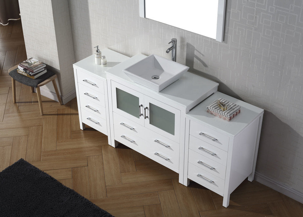 Virtu Dior 72" Single Bathroom Vanity, White, Brushed Nickel Faucet and Mirror