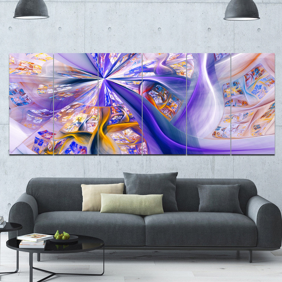 Purple Yellow Fractal Curves, Abstract Wall Art, 70"x28", 6 Panels