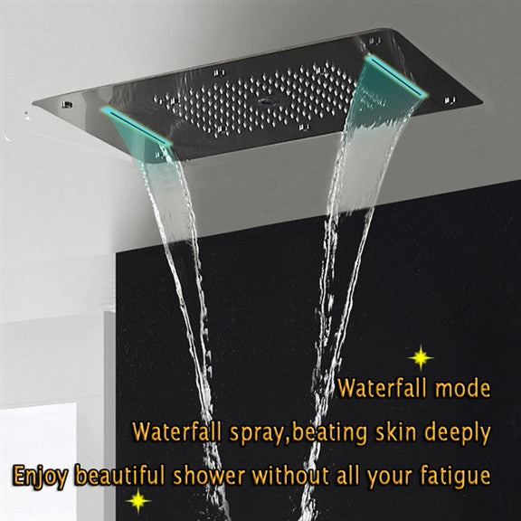 Led Rainfall Shower System With Hand Shower, Brushed Gold