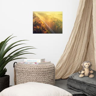 Sunrise Railroad Though Misty Forest Landscape Photo Loose Wall Art Prints, 12" X 16"