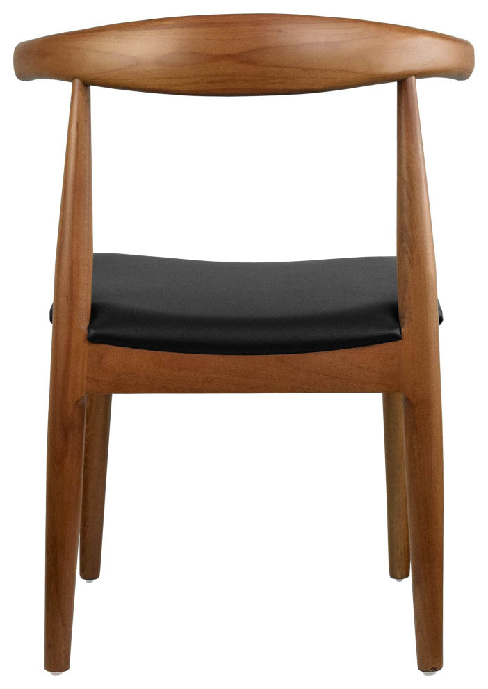 Set of 2 Modern Wooden Elbow Dining Chairs With PU Leather or Beige Fabric Seat, Espresso