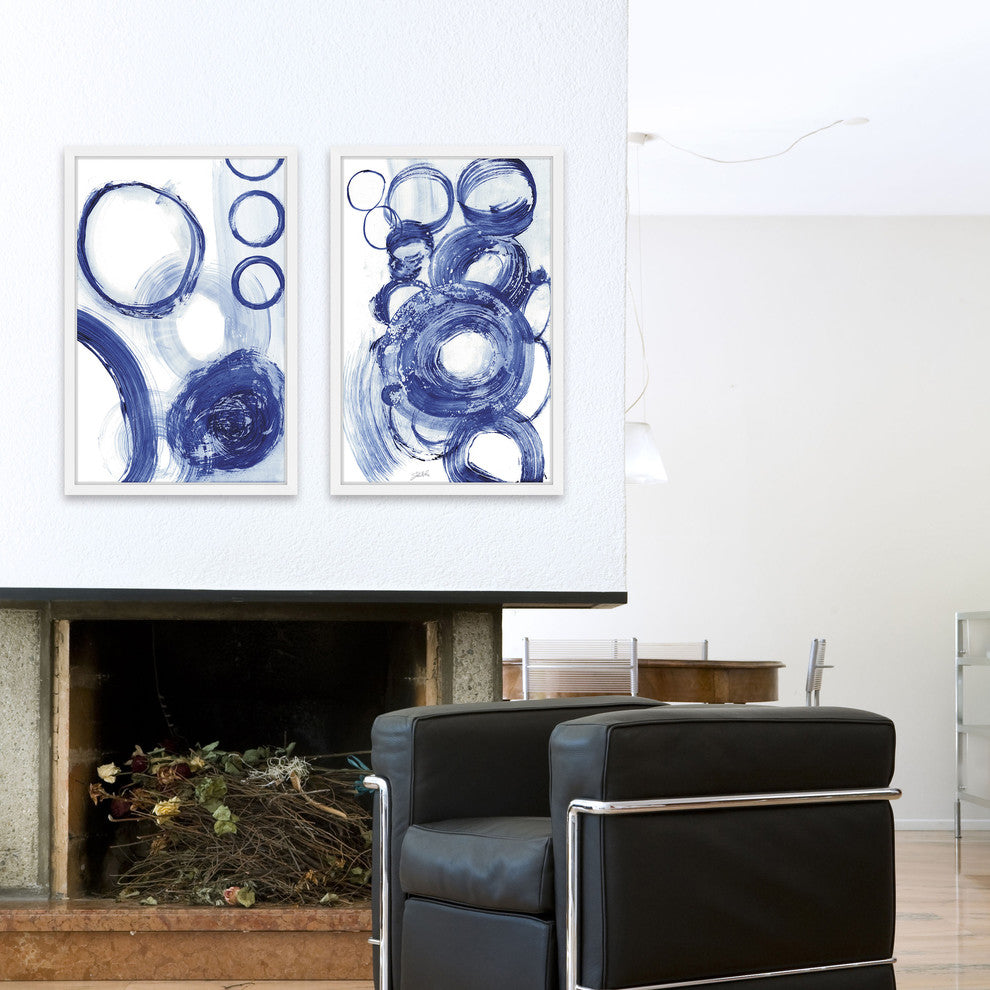 Painted Blue Circles Diptych, 48x36