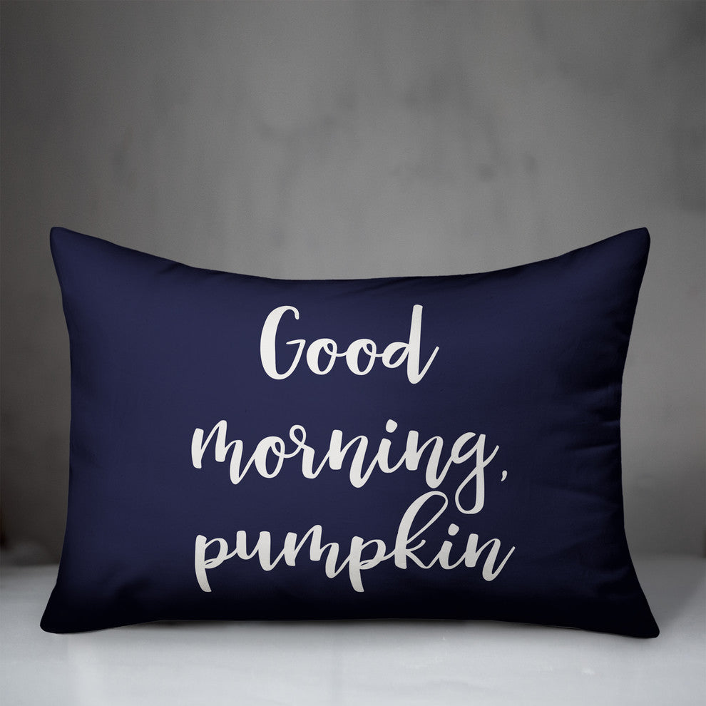 Good Morning, Pumpkin Lumbar Pillow, Navy, 14"x20"