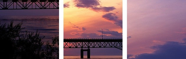 "Michigan, Macinaw City, Mackinac Bridge" Canvas Art, 36"x12"x1.25"