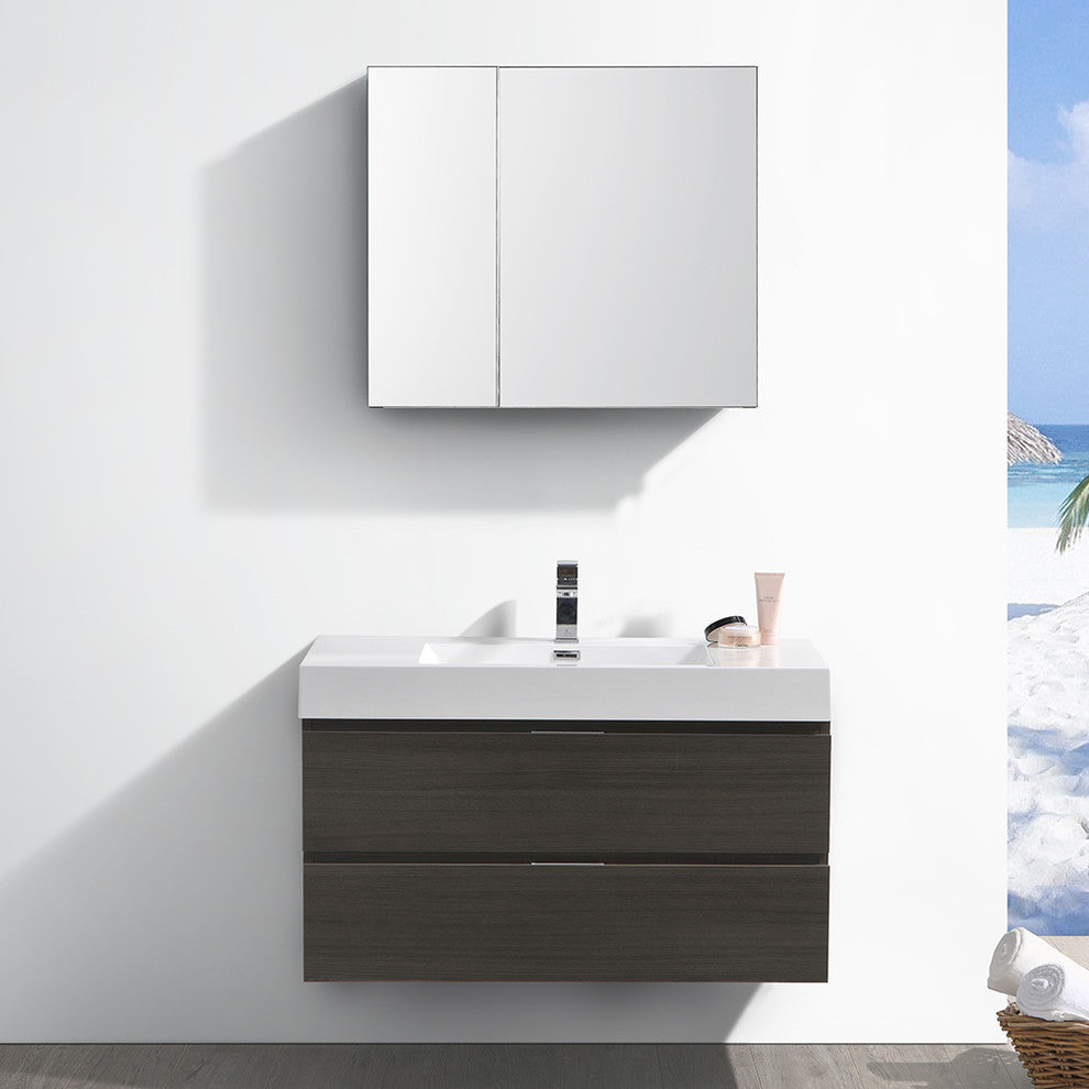 Valencia 40" Gray Oak Wall Hung Modern Bathroom Vanity, Medicine Cabinet