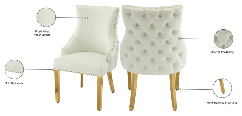 The Tuft Dining Chair, White, Faux Leather, Set of 2