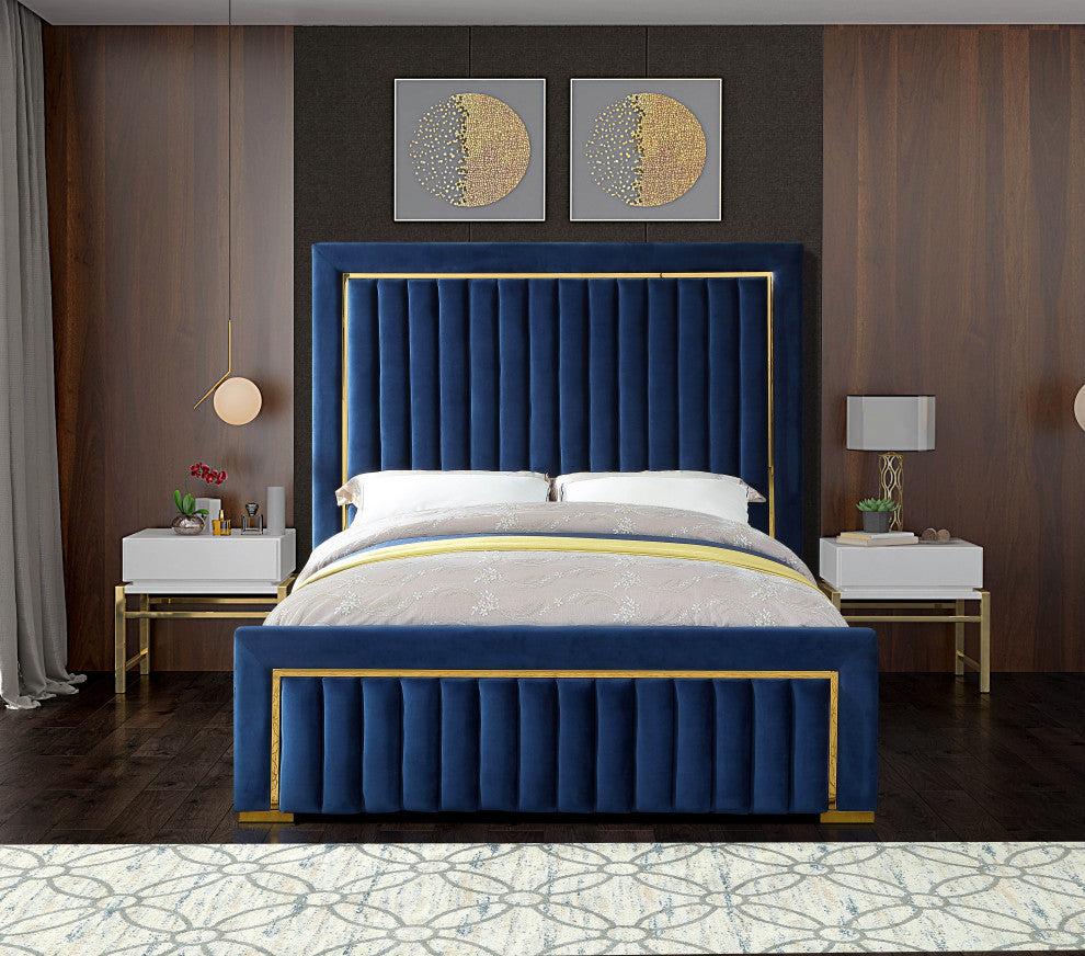 Dolce Velvet Upholstered Bed, Navy, Queen