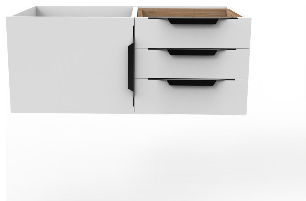 CastelloUSA Alpine 36" Wall Mounted Vanity, Base Only, White, Black Handles