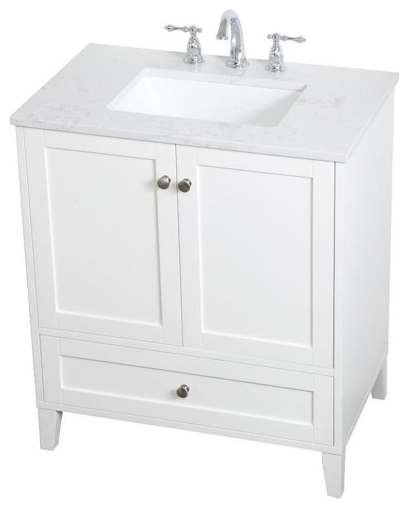 Elegant Decor Sommerville 30" Single Quartz Top Bathroom Vanity in White