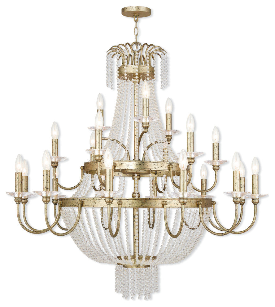 Foyer Chandelier With Clear Crystals,, Hand Applied Winter Gold