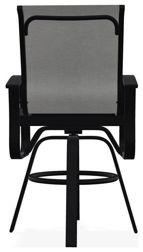 Belle Isle Sling Bar Height Outdoor Swivel Armchair, Alloy/Black