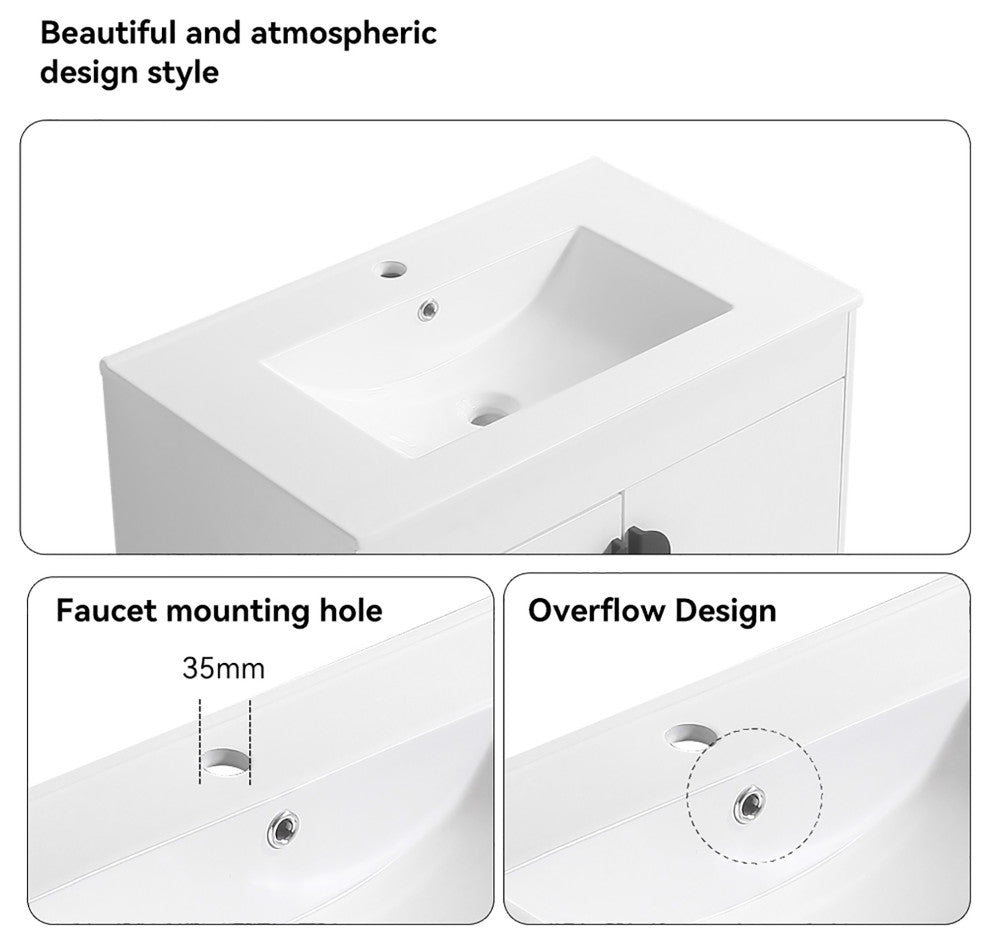 Plywood Freestanding Bath Vanity Set, Integrated Ceramic Sink, White, 24" X 18"