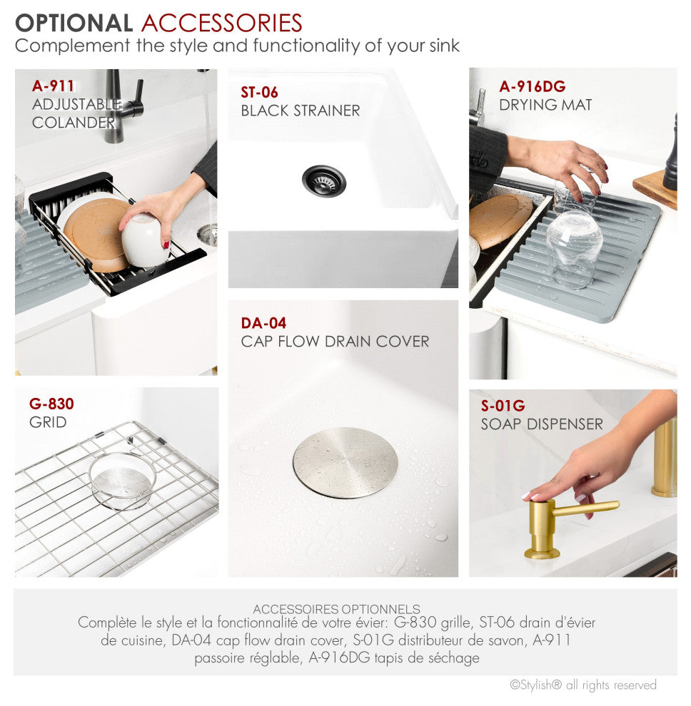 30" Undermount Workstation Single Bowl White Granite Kitchen SInk