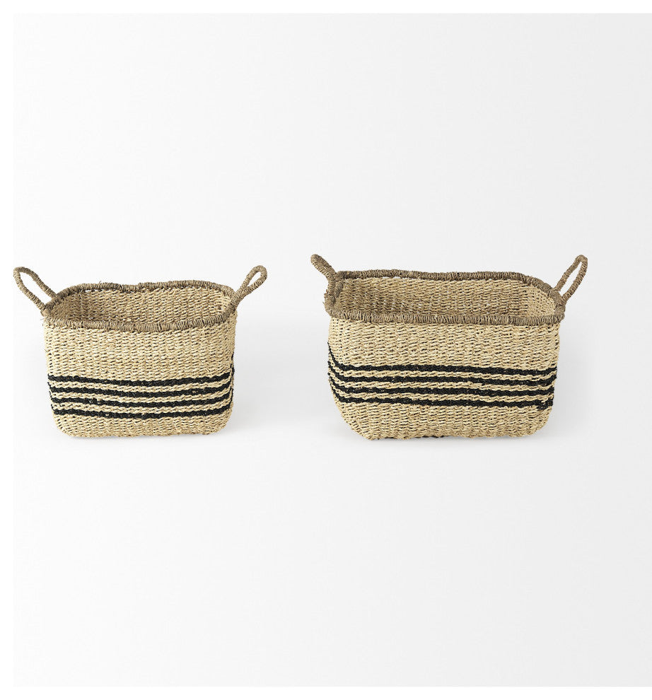 Set of Two Striped Wicker Storage Baskets