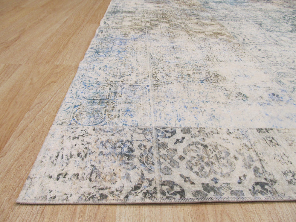 Green Transitional Geometric Distressed Bohemian Moderno Mosaic Area Rug