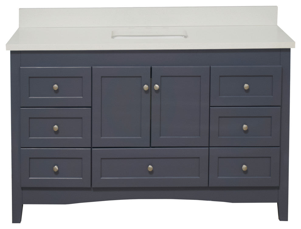Abbey 60" Bath Vanity, Base: Marine Gray, Top: Quartz, Single Vanity