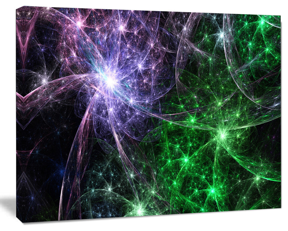 Green Purple Colorful Fireworks, Oversized Abstract Canvas Art Print, 60x40