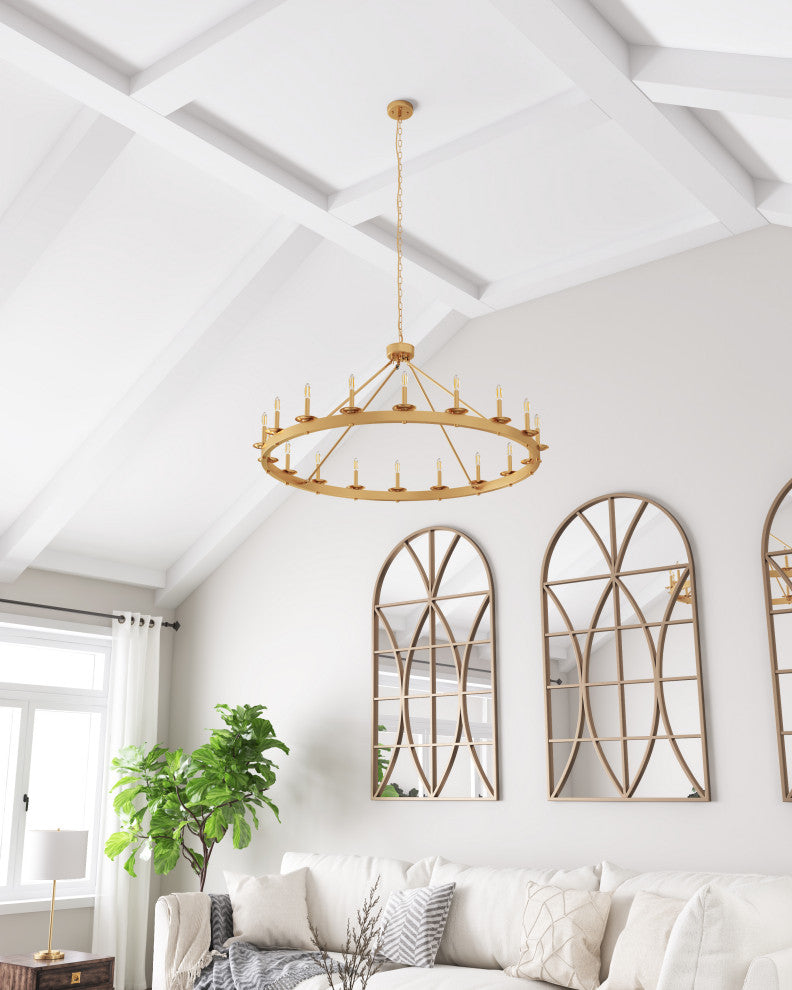 18-Light Wagon Wheel Chandelier Industrial Candle Pendant Lights, Gold