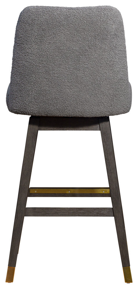 Amalie Swivel Bar Stool in Grey Oak Wood Finish with Grey Boucle Fabric