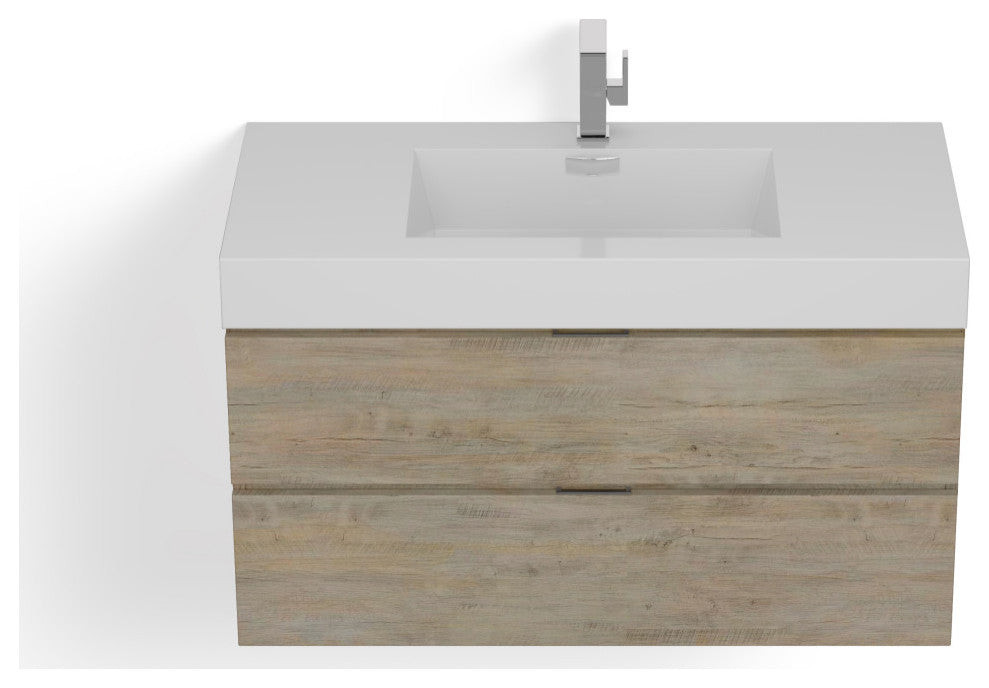 Boutique Bath Vanity, Natural Wood, 40", Single Sink, Wall Mount