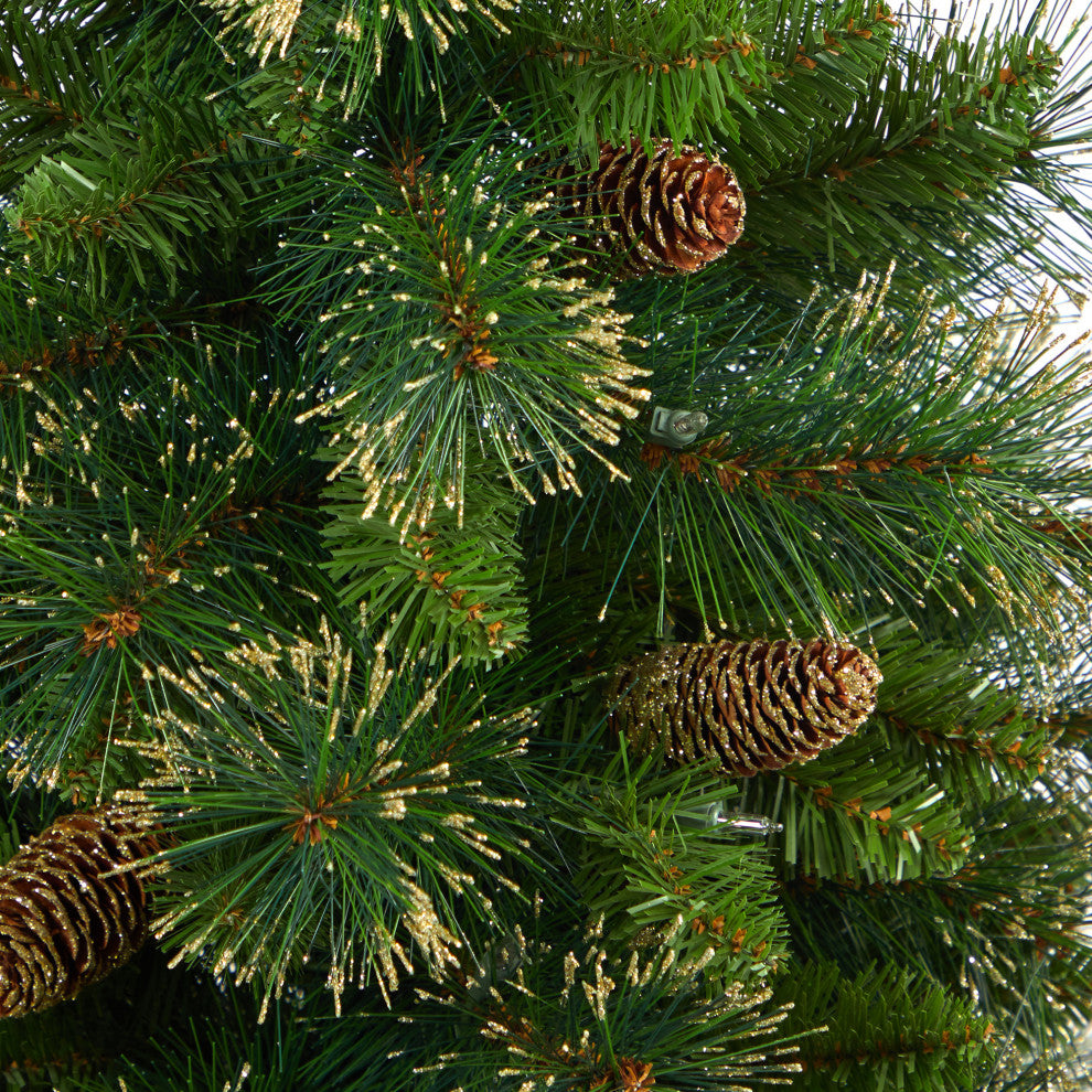 44" Golden Tip Washington Pine Faux Xmas Tree W/Lights, Pinecones