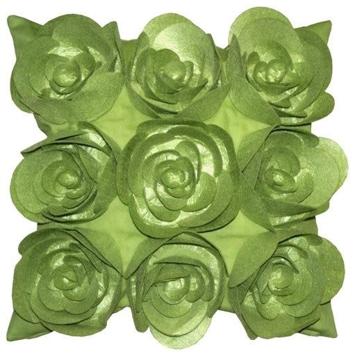 Pillow Decor - Felt Flowers in Green 17 x 17 Throw Pillow