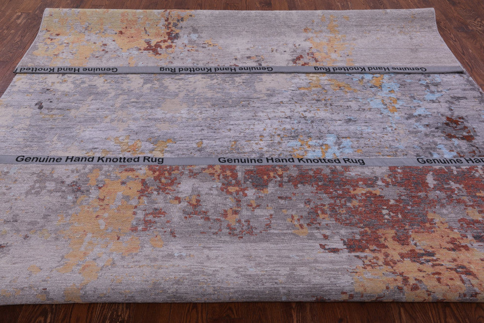 Abstract Wool and Silk Hand Knotted Rug 8' 11" X 11' 8" Q11796
